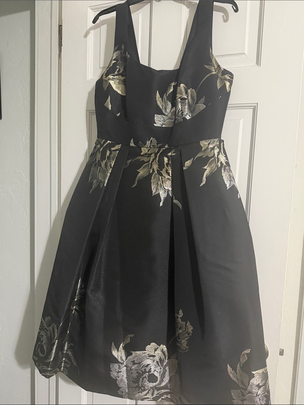 Ivanka Trump Black Fit-and-Flare Dress with Metallic Floral Accents